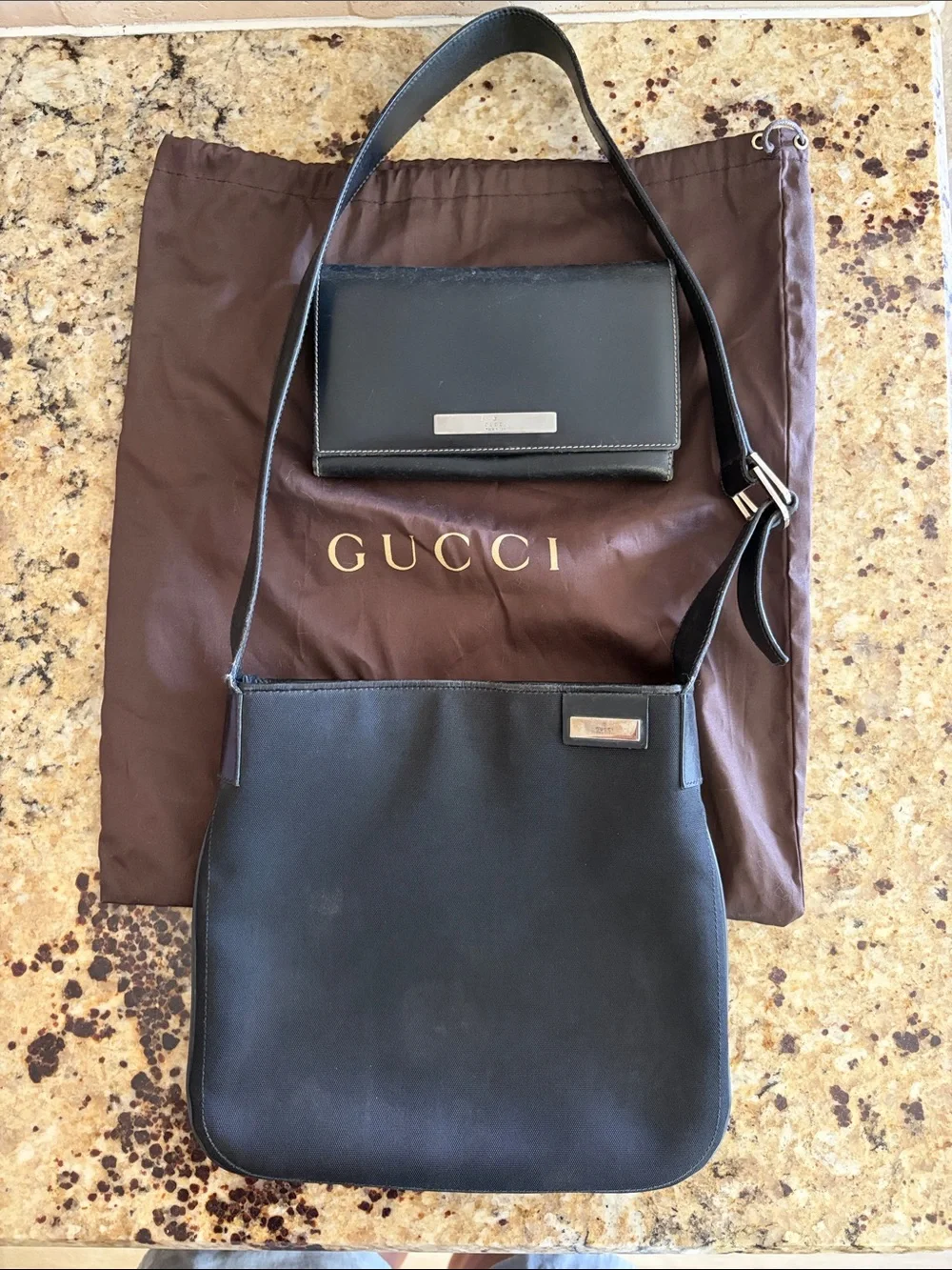 Gucci Black Leather Messenger Bag with Matching Wallet